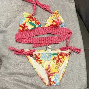 Guess Floral Halter Bikini Set in Yellow & Pink